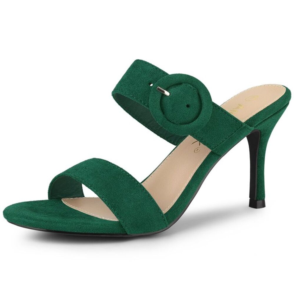 Opened Toe Buckle Stiletto Heels Slide Green Sandals - Picture 1 of 6